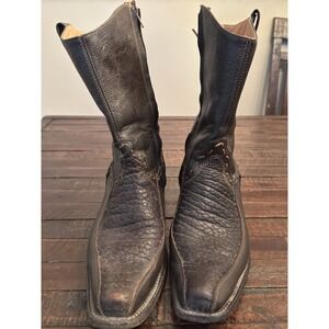 Forastero Men 8.5 Side Zip Boots Brown Leather Square Toe Exotic Print Western